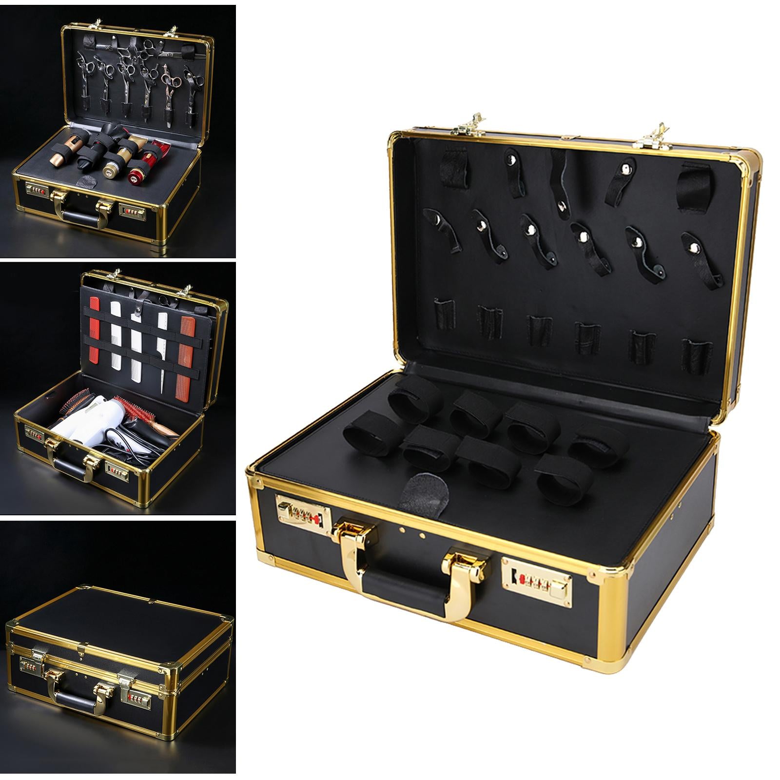 Large Barber Salon Tool Kits Storage Travel Carry Case Organizer Box Gold