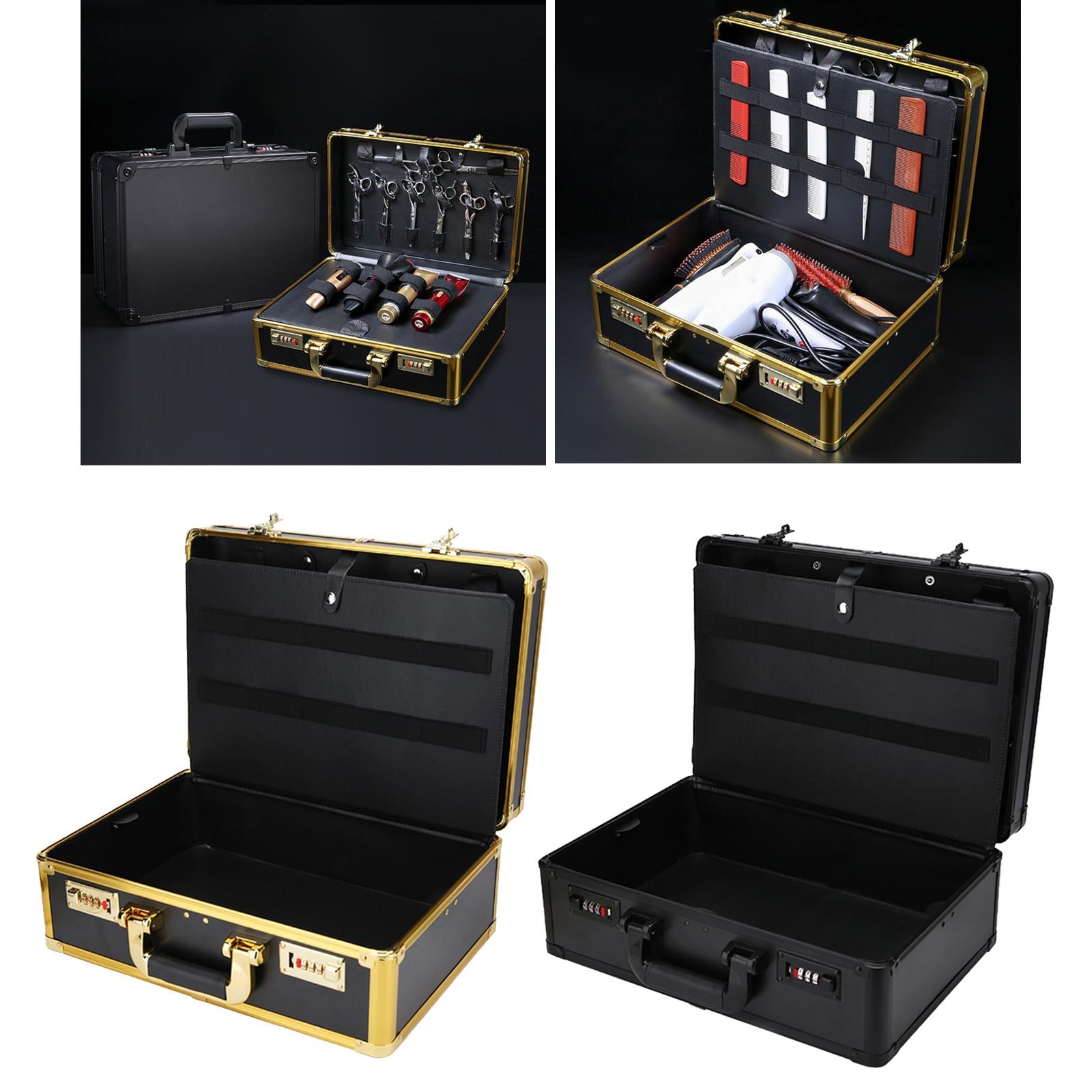 Large Barber Salon Tool Kits Storage Travel Carry Case Organizer Box Gold