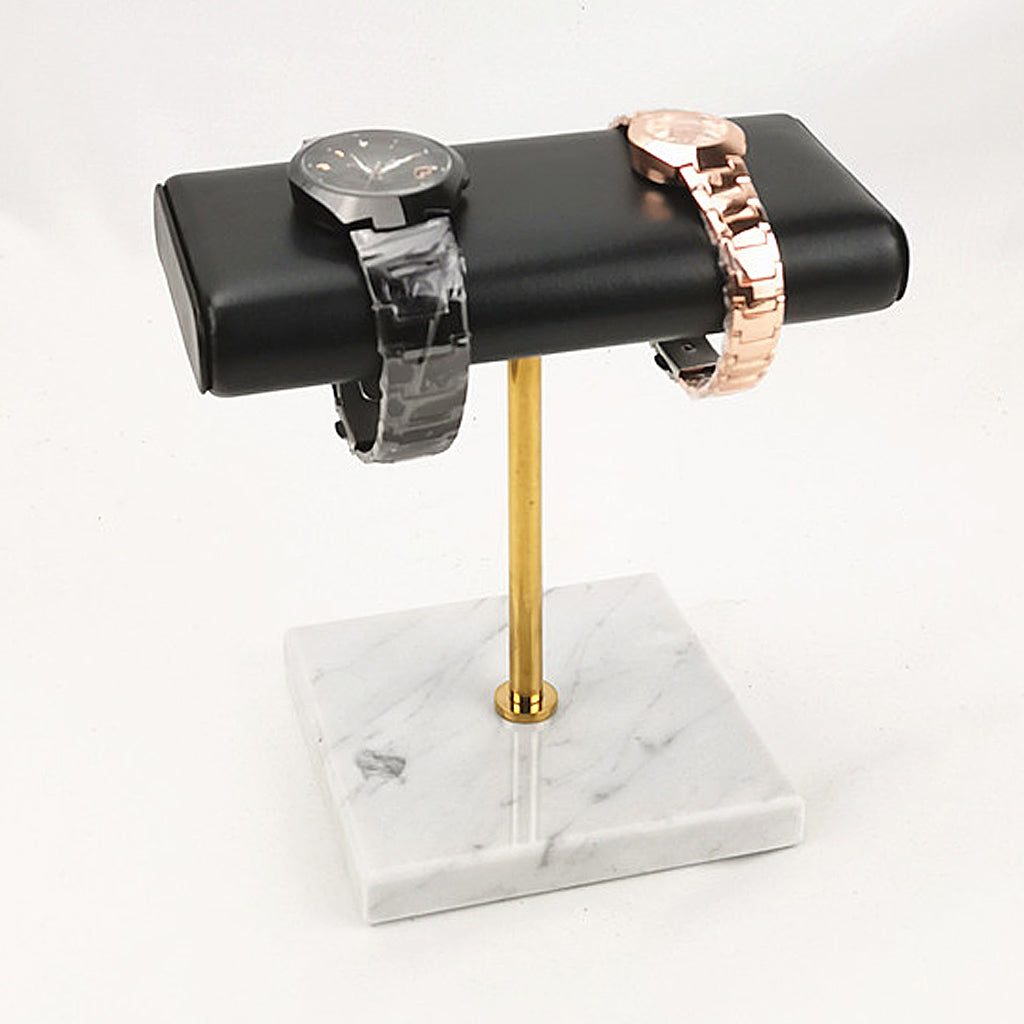 PU Leather Marble Base Watch Display Stand for All Watches White Gold