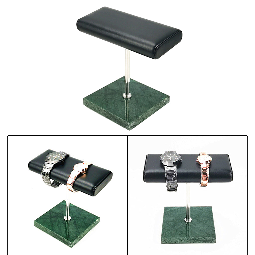 PU Leather Marble Base Watch Display Stand for All Watches Green Silver