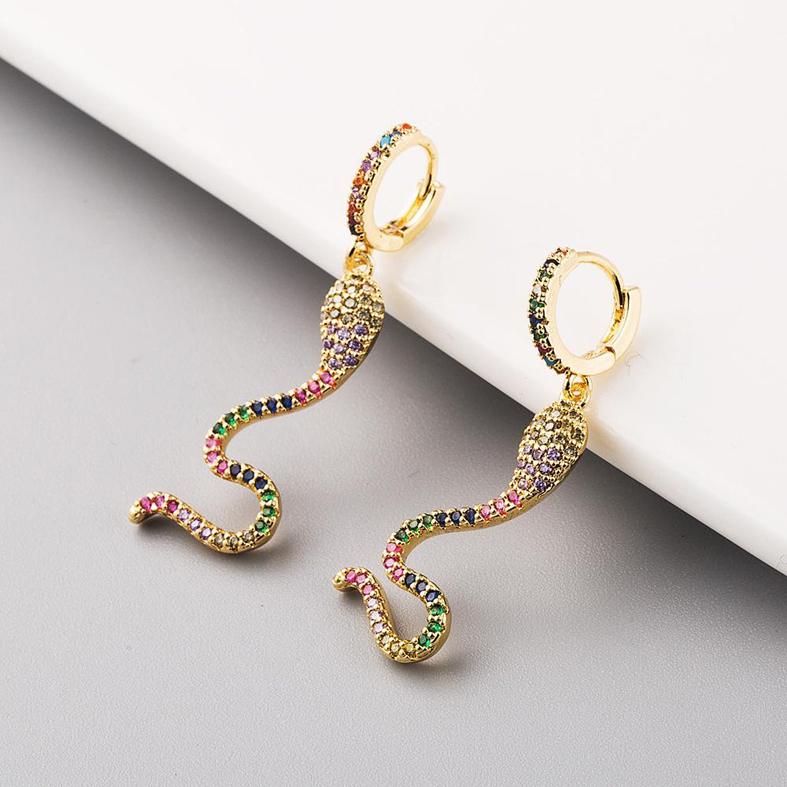 Gothic Wave 18K Gold Plated Snake Shape Drop Earrings Shining Ins Girls