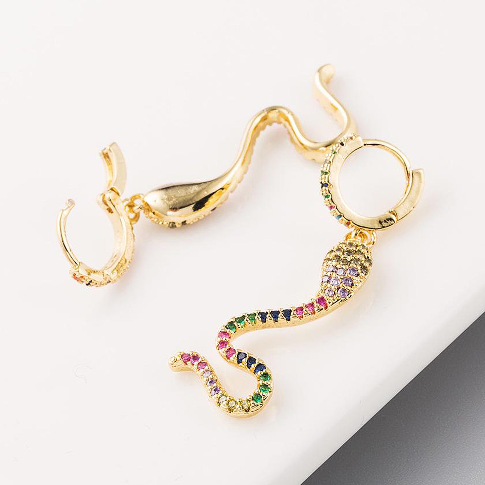 Gothic Wave 18K Gold Plated Snake Shape Drop Earrings Shining Ins Girls