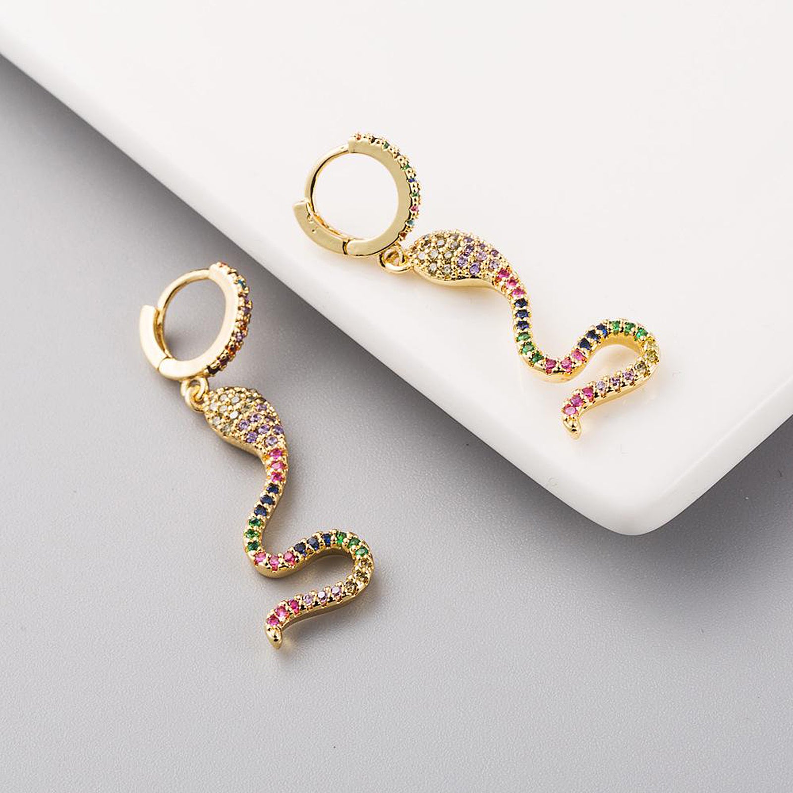 Gothic Wave 18K Gold Plated Snake Shape Drop Earrings Shining Ins Girls