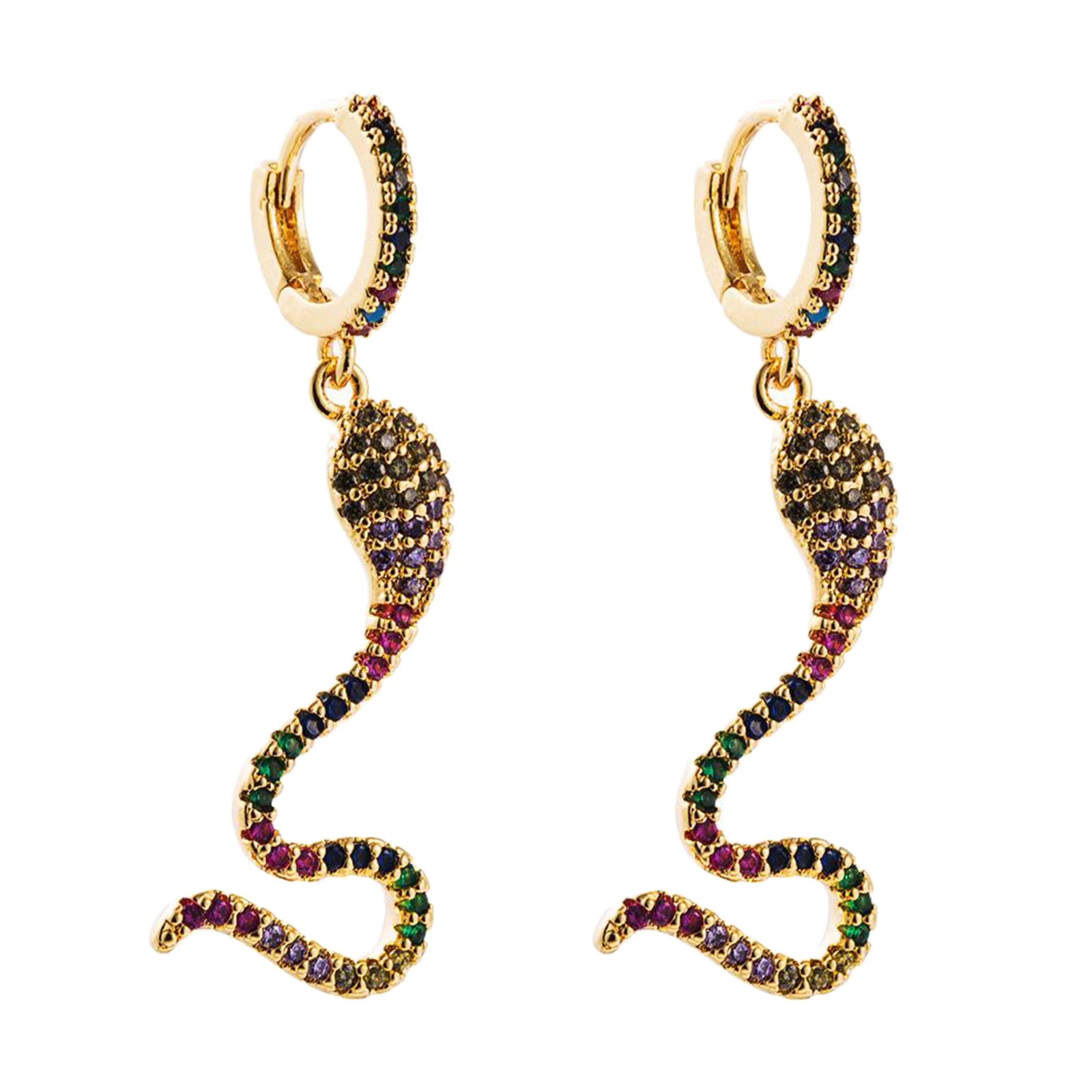 Gothic Wave 18K Gold Plated Snake Shape Drop Earrings Shining Ins Girls