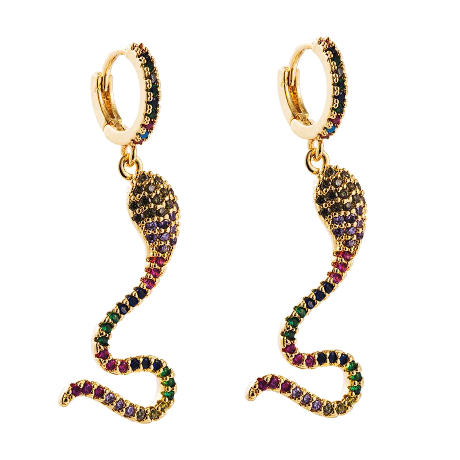 Gothic Wave 18K Gold Plated Snake Shape Drop Earrings Shining Ins Girls