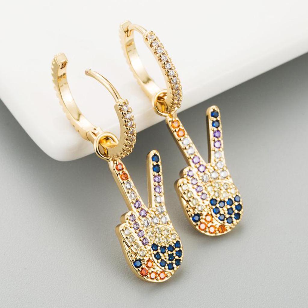 1 Pair Festive Holiday V Hands Gold Plated Stud Earring Drop Set Great Gifts