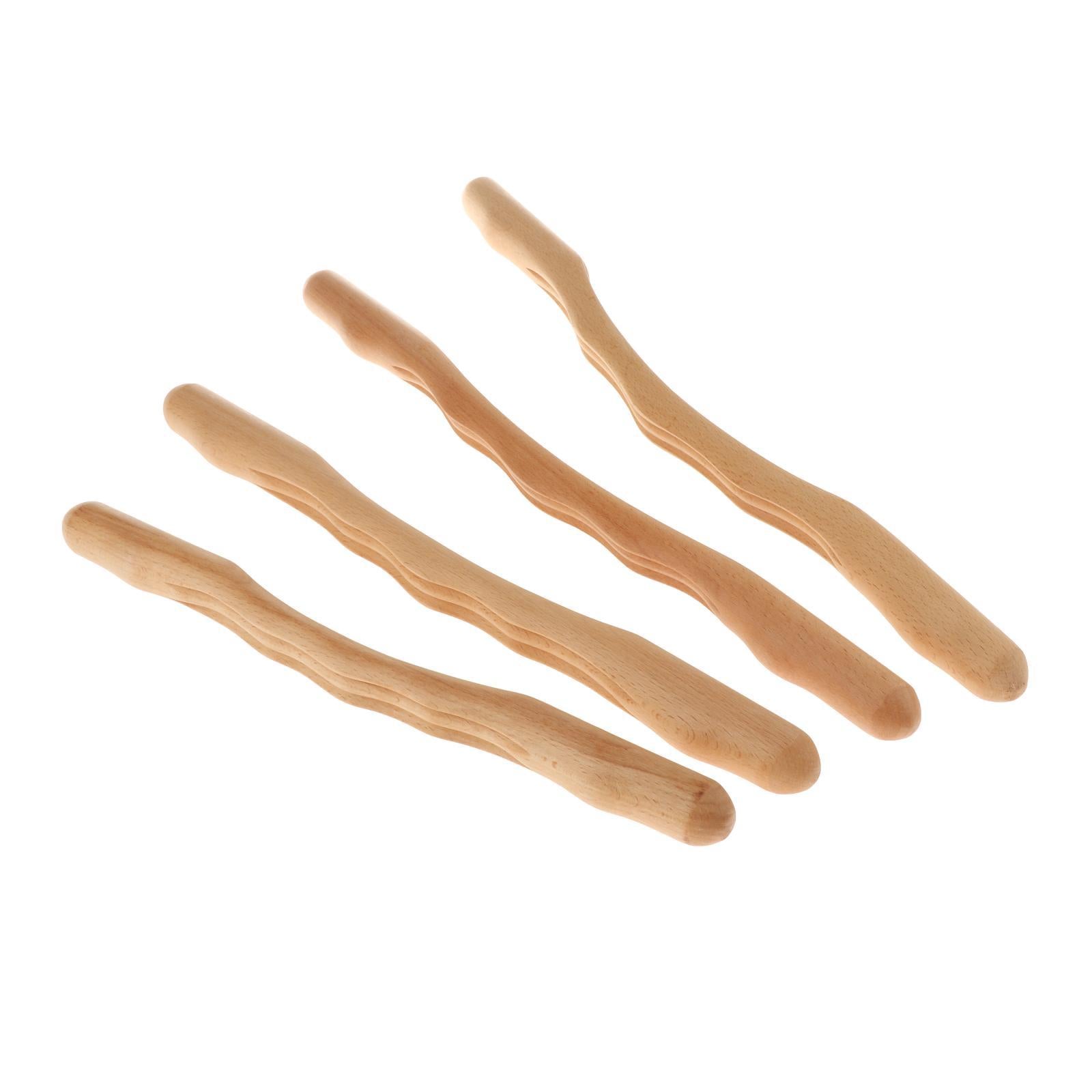 Wood Guasha Scraping Stick for Back Shoulder Neck Waist Legs  4Pcs Set