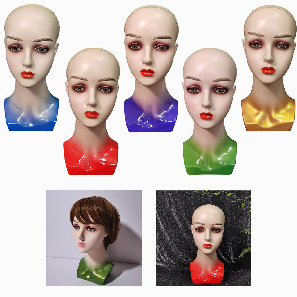 Mannequin Head Female Face Bald Stand for Wigs Styling or Display Hat Red