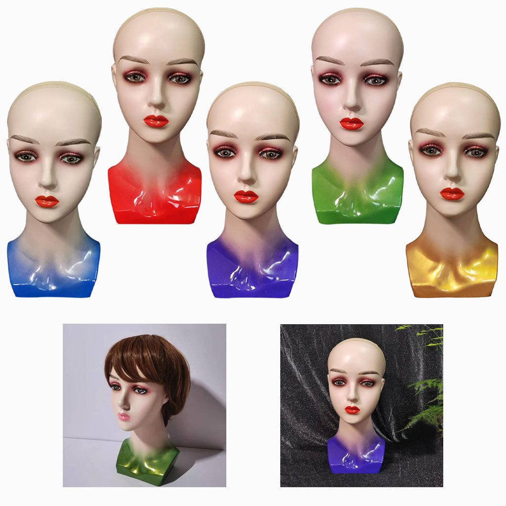 Mannequin Head Female Face Bald Stand for Wigs Styling or Display Hat Red