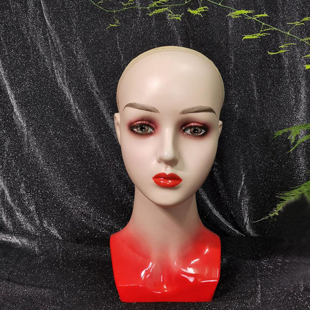 Mannequin Head Female Face Bald Stand for Wigs Styling or Display Hat Red