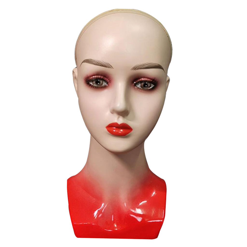 Mannequin Head Female Face Bald Stand for Wigs Styling or Display Hat Red