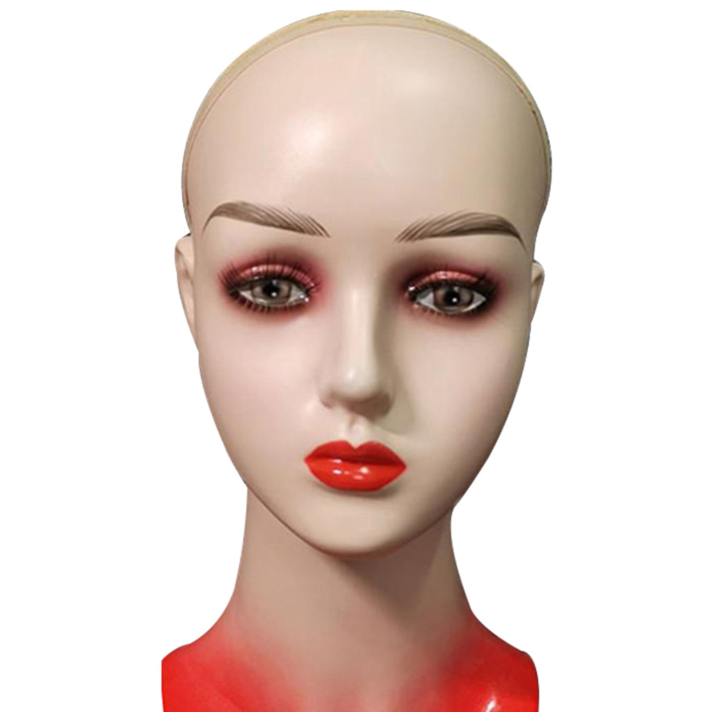 Mannequin Head Female Face Bald Stand for Wigs Styling or Display Hat Red