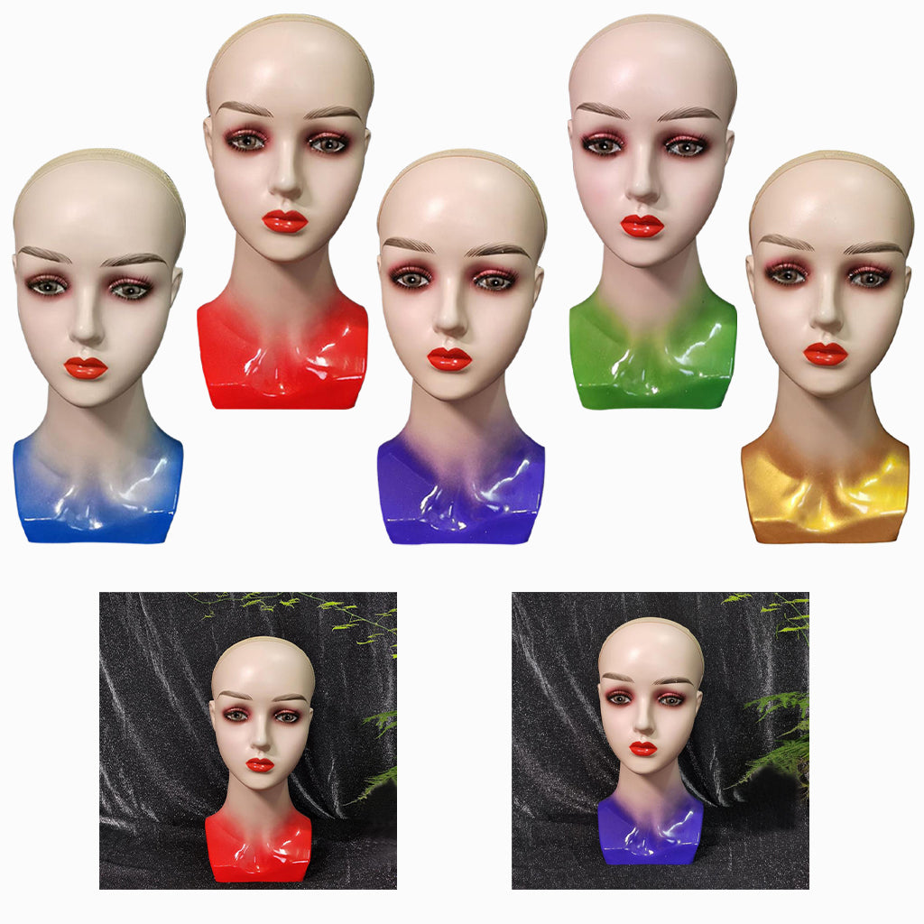 Mannequin Head Female Face Bald Stand for Wigs Styling or Display Hat Red