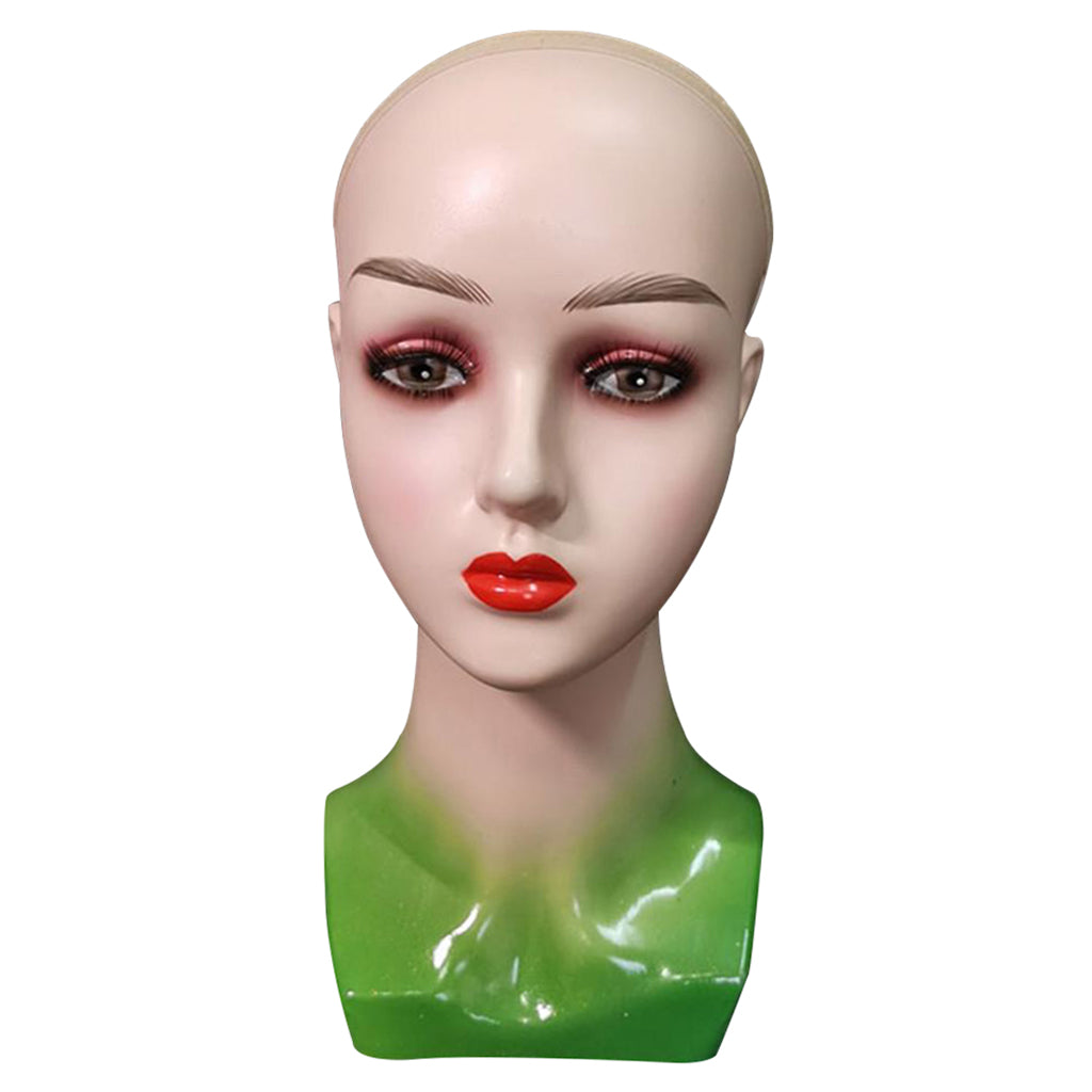 Mannequin Head Female Face Bald Stand for Wigs Styling or Display Hat Green