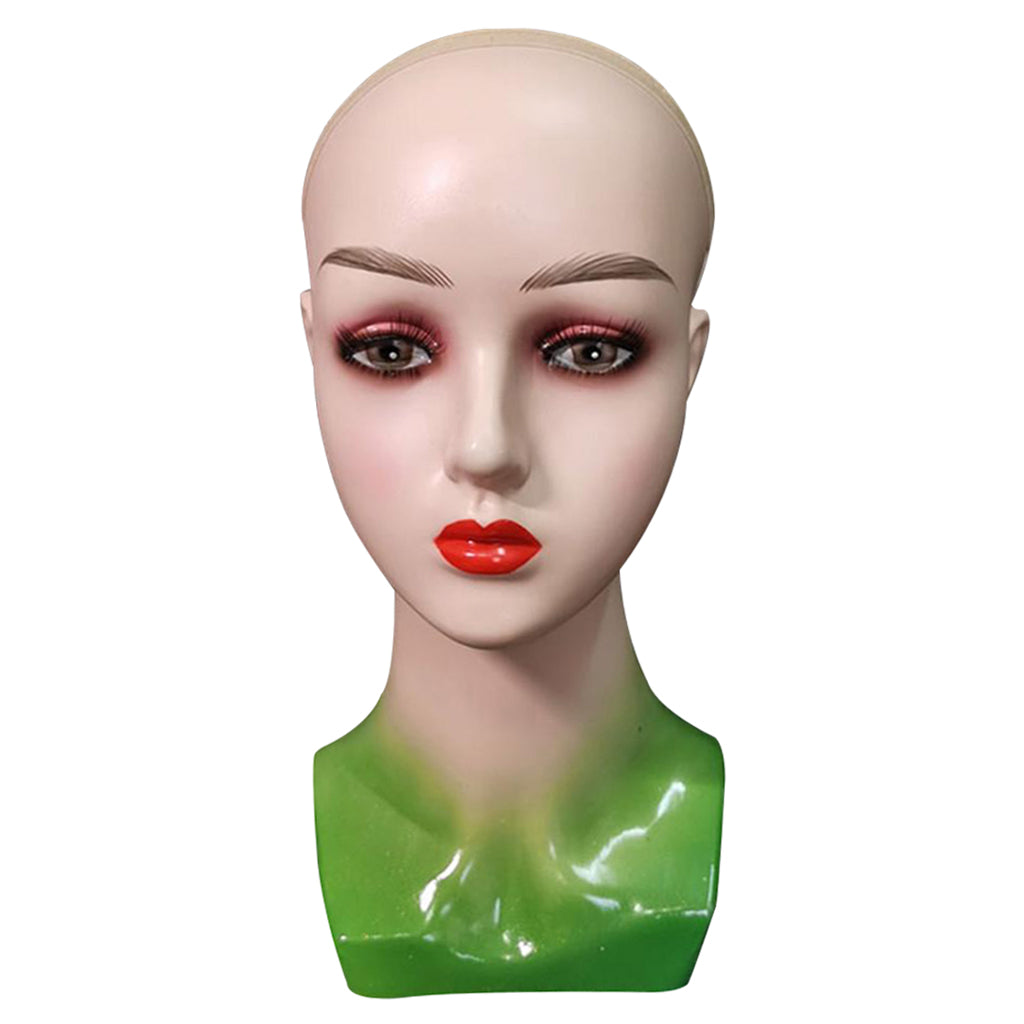 Mannequin Head Female Face Bald Stand for Wigs Styling or Display Hat Green