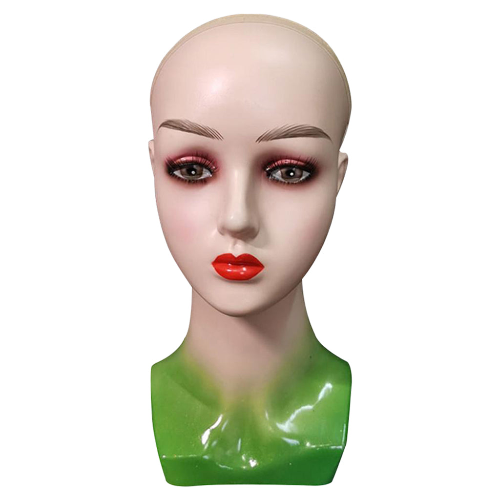 Mannequin Head Female Face Bald Stand for Wigs Styling or Display Hat Green