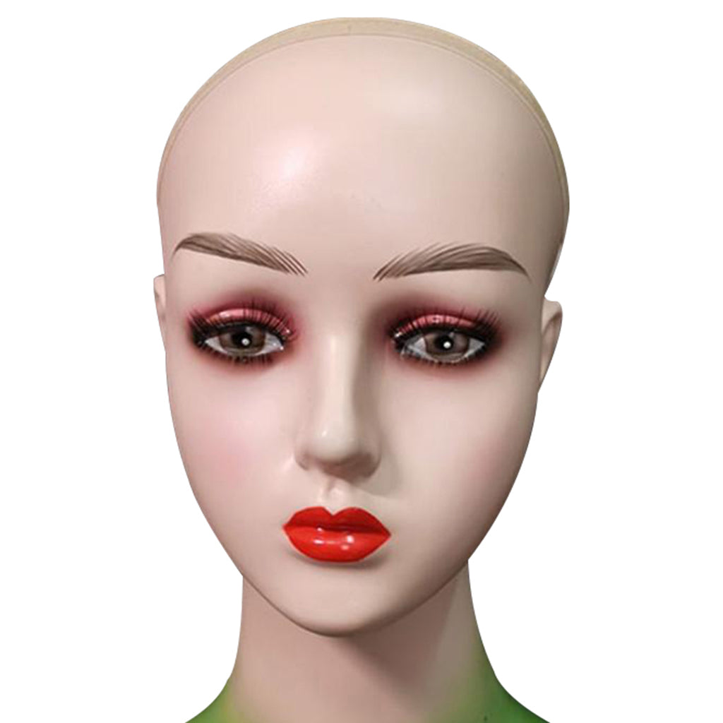 Mannequin Head Female Face Bald Stand for Wigs Styling or Display Hat Green