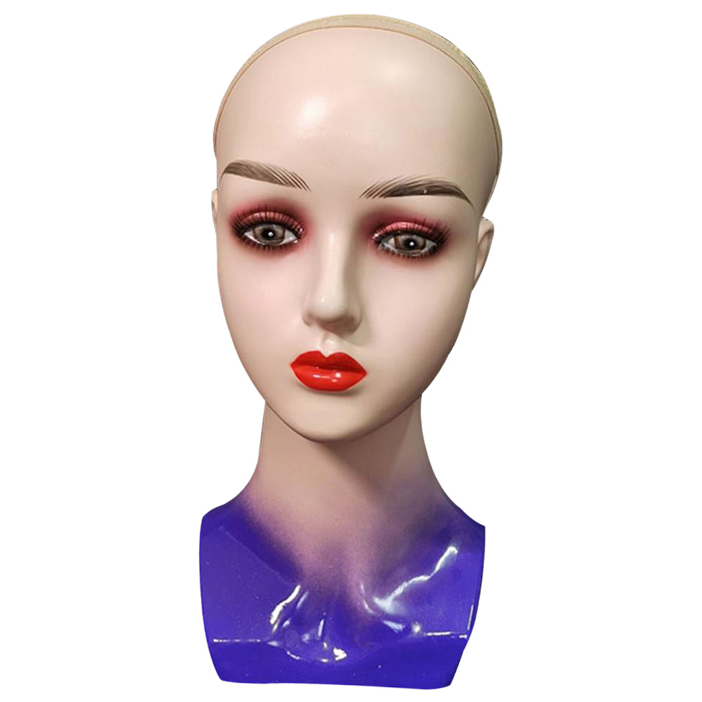 Mannequin Head Female Face Bald Stand for Wigs Styling or Display Hat Purple