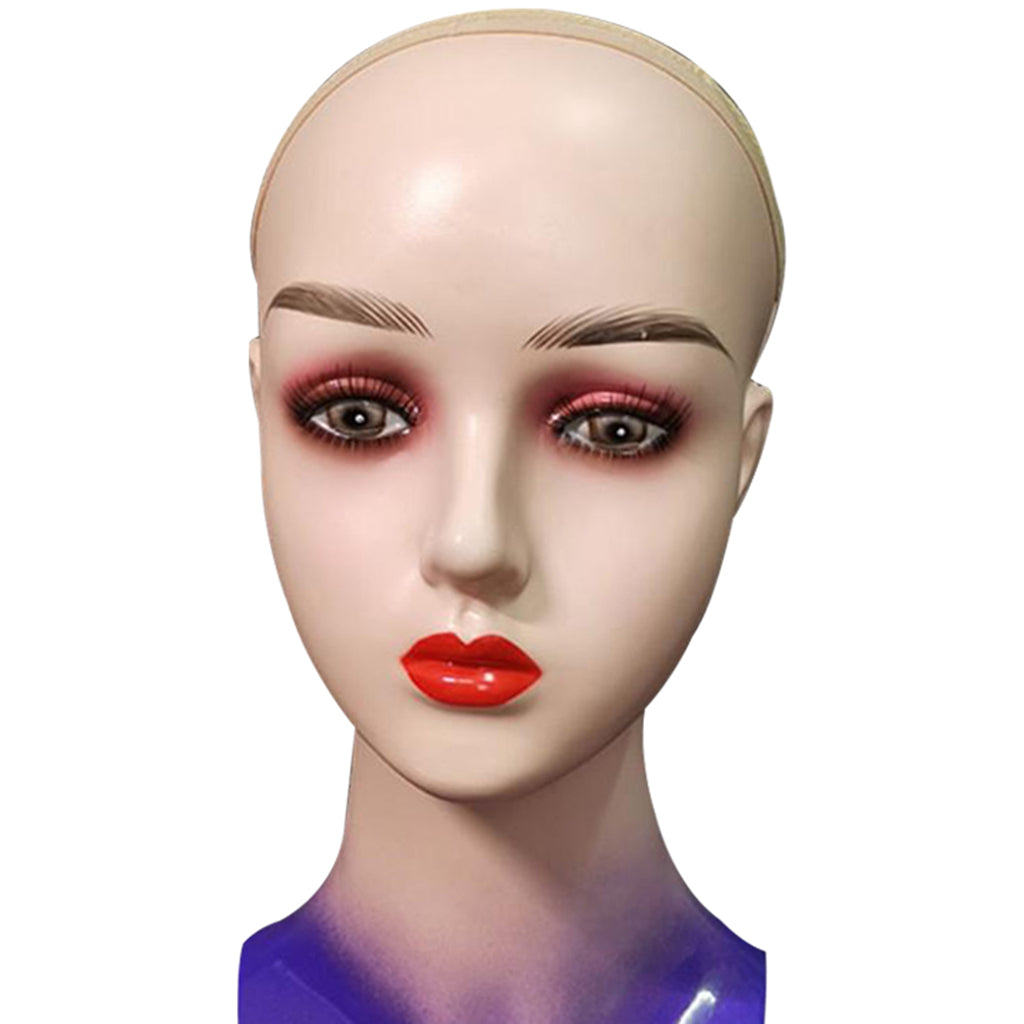 Mannequin Head Female Face Bald Stand for Wigs Styling or Display Hat Purple