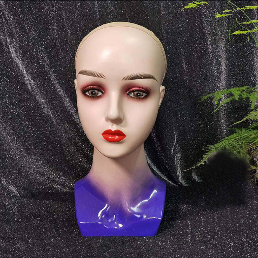 Mannequin Head Female Face Bald Stand for Wigs Styling or Display Hat Purple