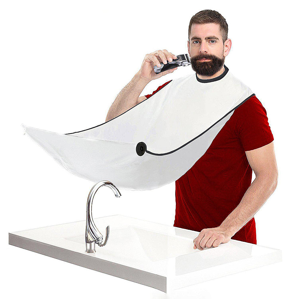 Barber Beard Grooming Shaving Apron Cape Cloth & 4pcs Suction Cups White