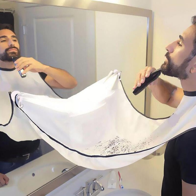 Barber Beard Grooming Shaving Apron Cape Cloth & 4pcs Suction Cups White