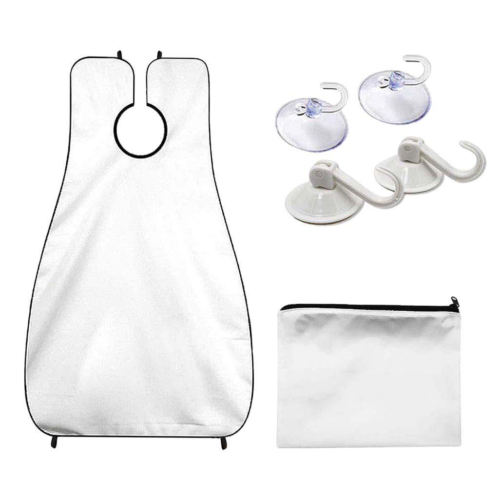 Barber Beard Grooming Shaving Apron Cape Cloth & 4pcs Suction Cups White