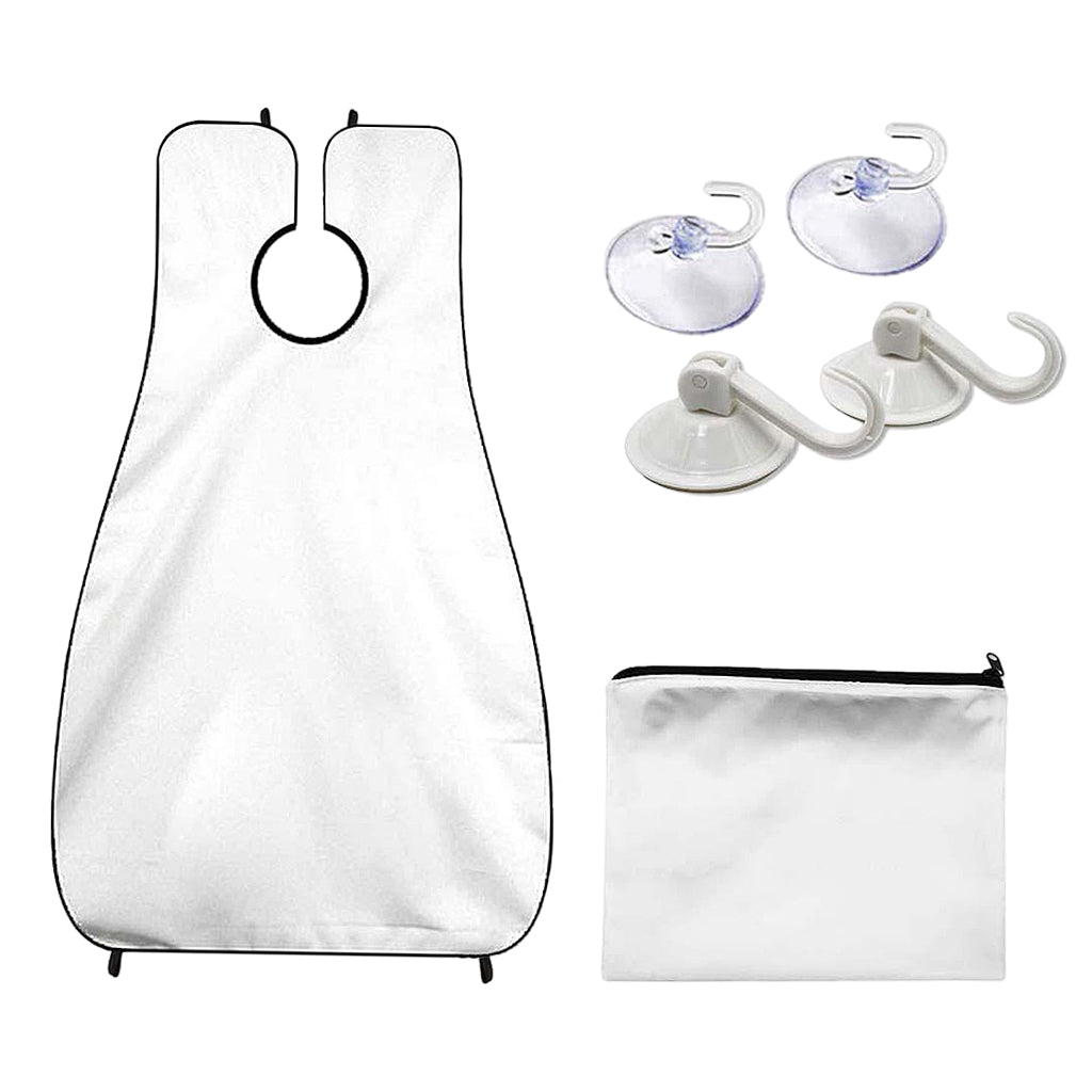 Barber Beard Grooming Shaving Apron Cape Cloth & 4pcs Suction Cups White