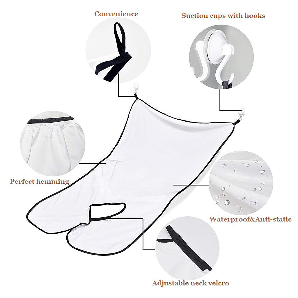 Barber Beard Grooming Shaving Apron Cape Cloth & 4pcs Suction Cups White