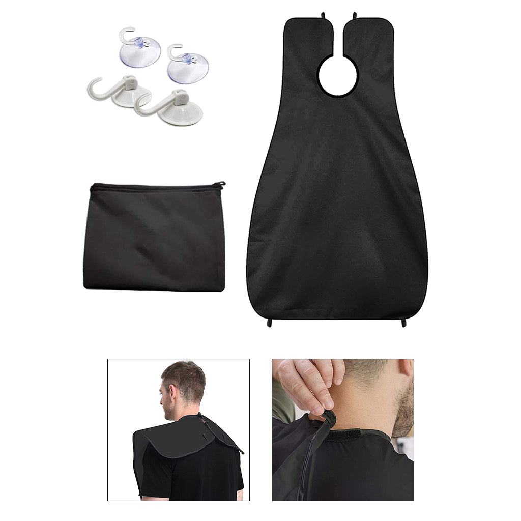 Barber Beard Grooming Shaving Apron Cape Cloth & 4pcs Suction Cups Black