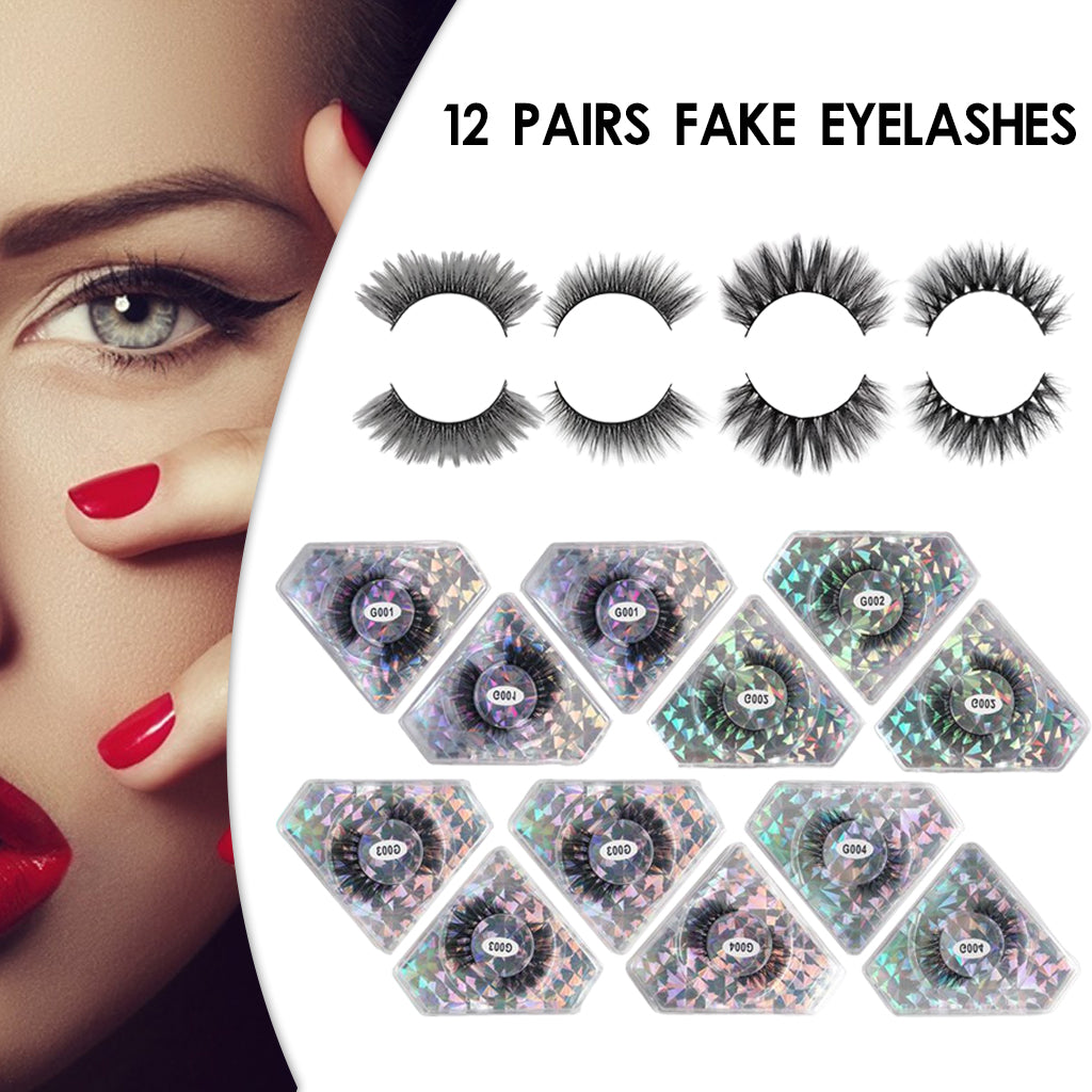 12Pairs Comfortable 4 Styles False Eyelashes for Women Makeup Tool Lashes G002