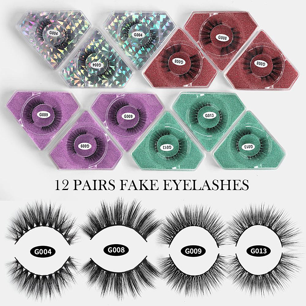 12Pairs Comfortable 4 Styles False Eyelashes for Women Makeup Tool Lashes G002