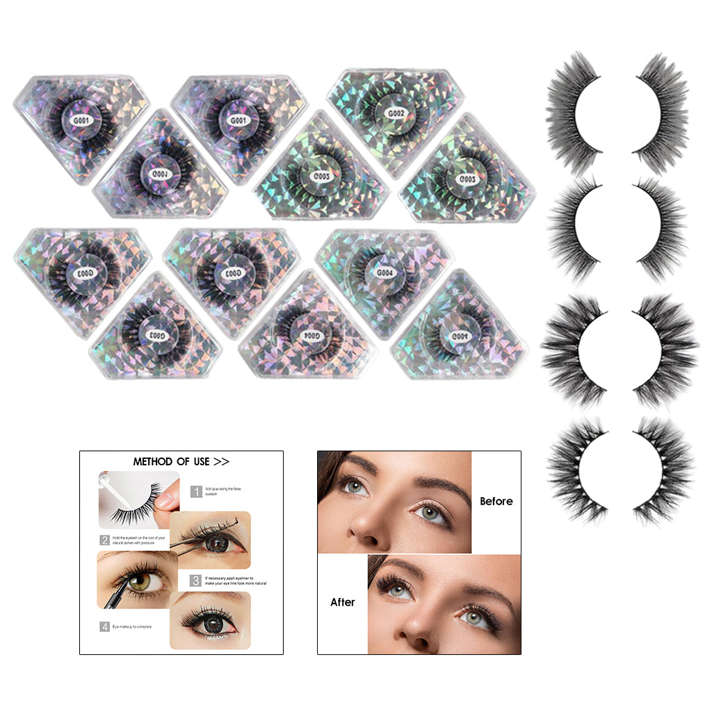 12Pairs Comfortable 4 Styles False Eyelashes for Women Makeup Tool Lashes G002