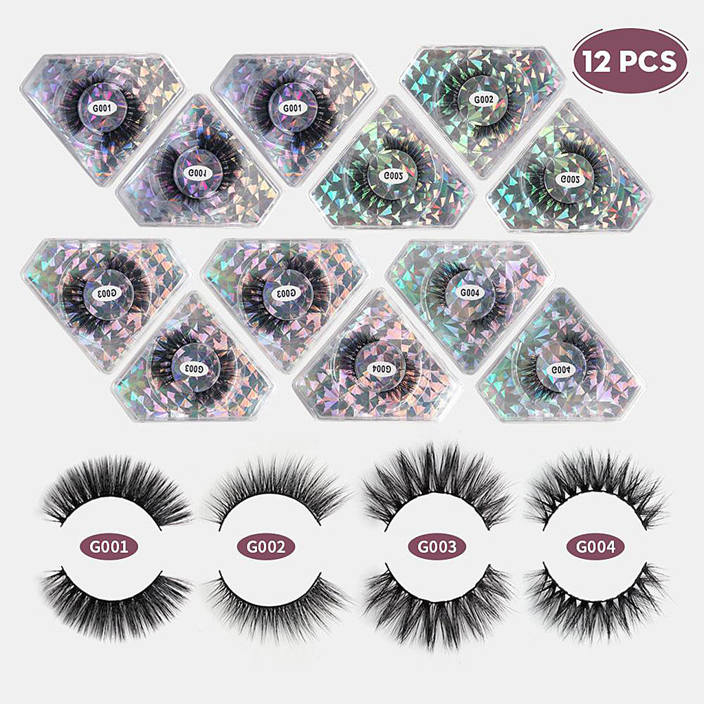 12Pairs Comfortable 4 Styles False Eyelashes for Women Makeup Tool Lashes G002