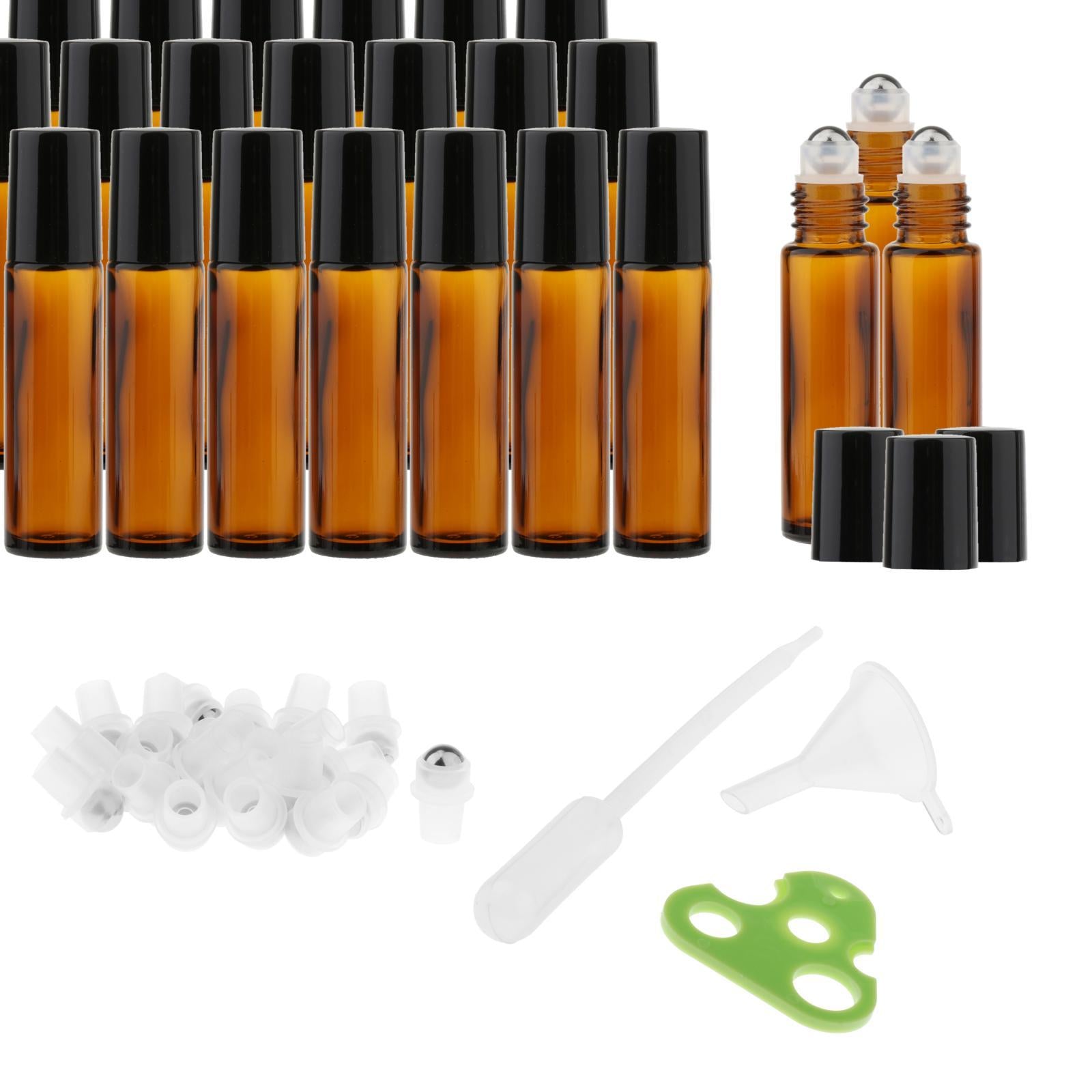 24 Pcs 10ml  Roll on Bottles Essential Oil Roller Bottles Amber