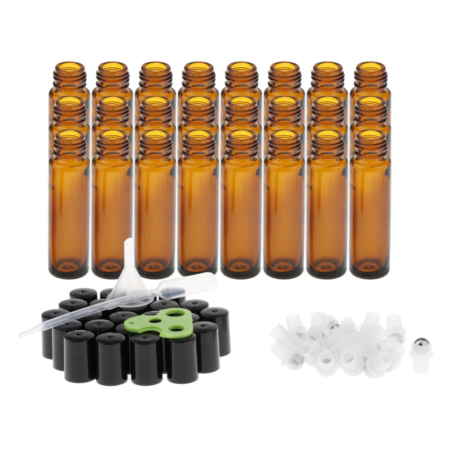 24 Pcs 10ml  Roll on Bottles Essential Oil Roller Bottles Amber