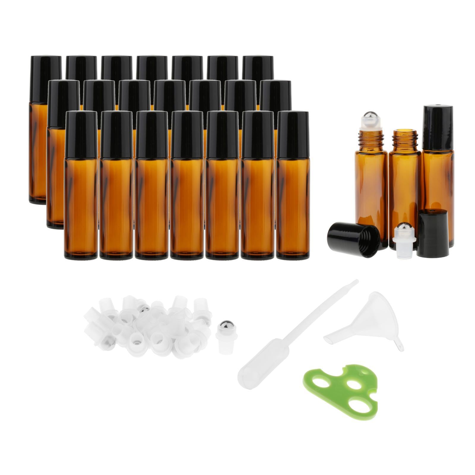 24 Pcs 10ml  Roll on Bottles Essential Oil Roller Bottles Amber