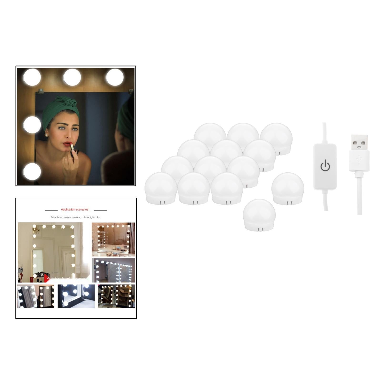 Hollywood Style LED Vanity Mirror Lights for Makeup  14 Bulbs White light