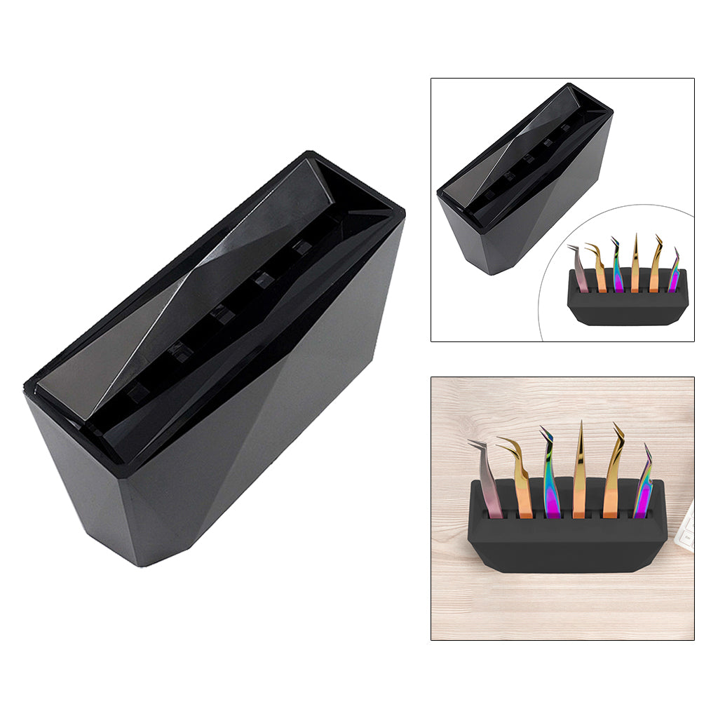 Durable 6-Hole Tweezer Storage Rack Organizer for Eyelash Extension Supplies black