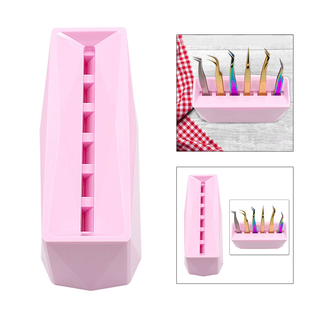 Durable 6-Hole Tweezer Storage Rack Organizer for Eyelash Extension Supplies pink