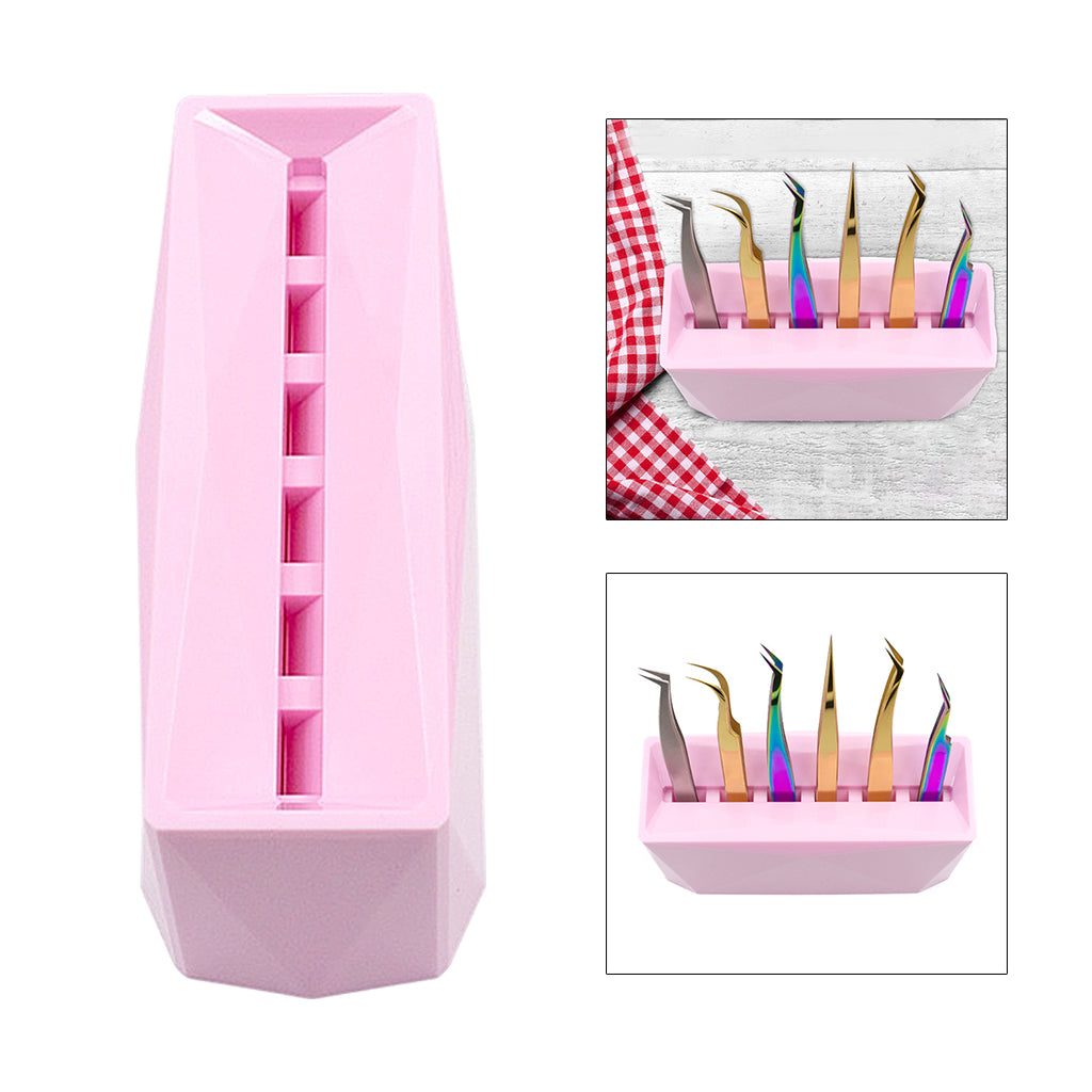 Durable 6-Hole Tweezer Storage Rack Organizer for Eyelash Extension Supplies pink