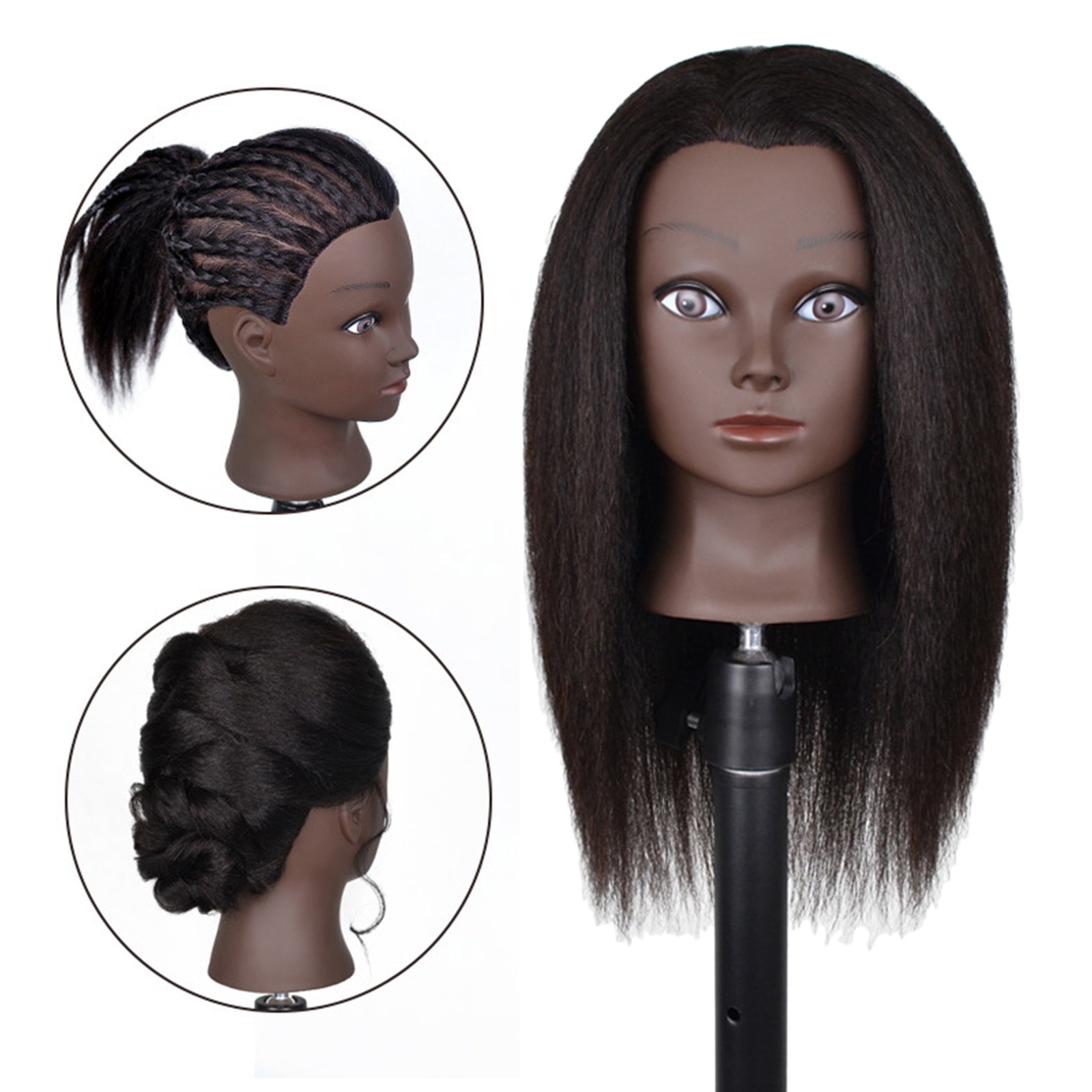 Hair Styling Practice Doll Head Training Mannequin Clamp 14in Black Skin