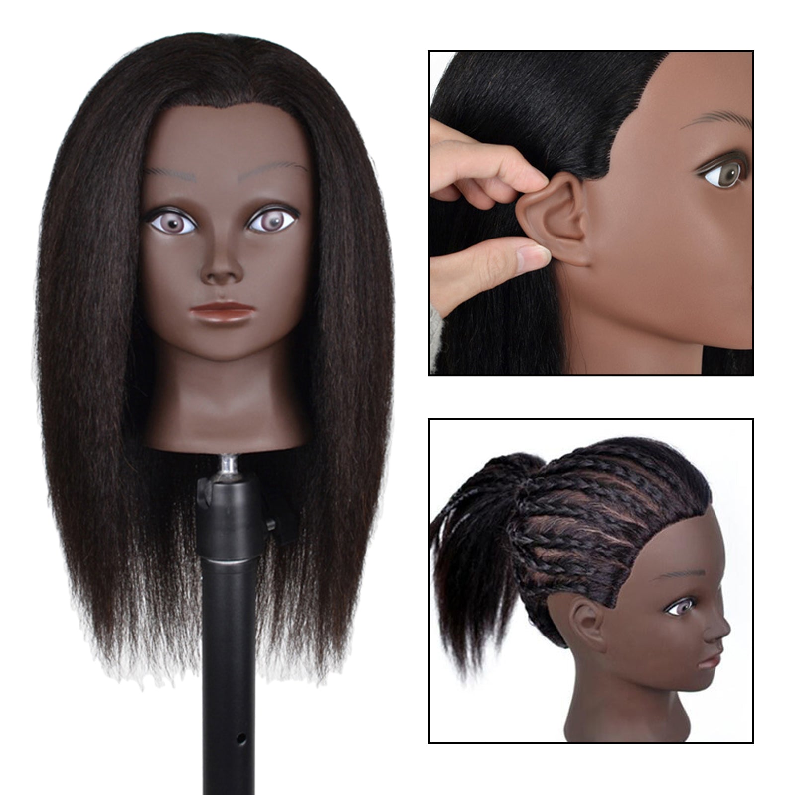 Hair Styling Practice Doll Head Training Mannequin Clamp 14in Black Skin