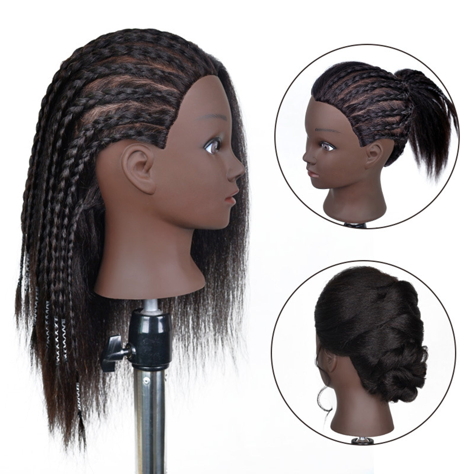 Hair Styling Practice Doll Head Training Mannequin Clamp 16in Black Skin