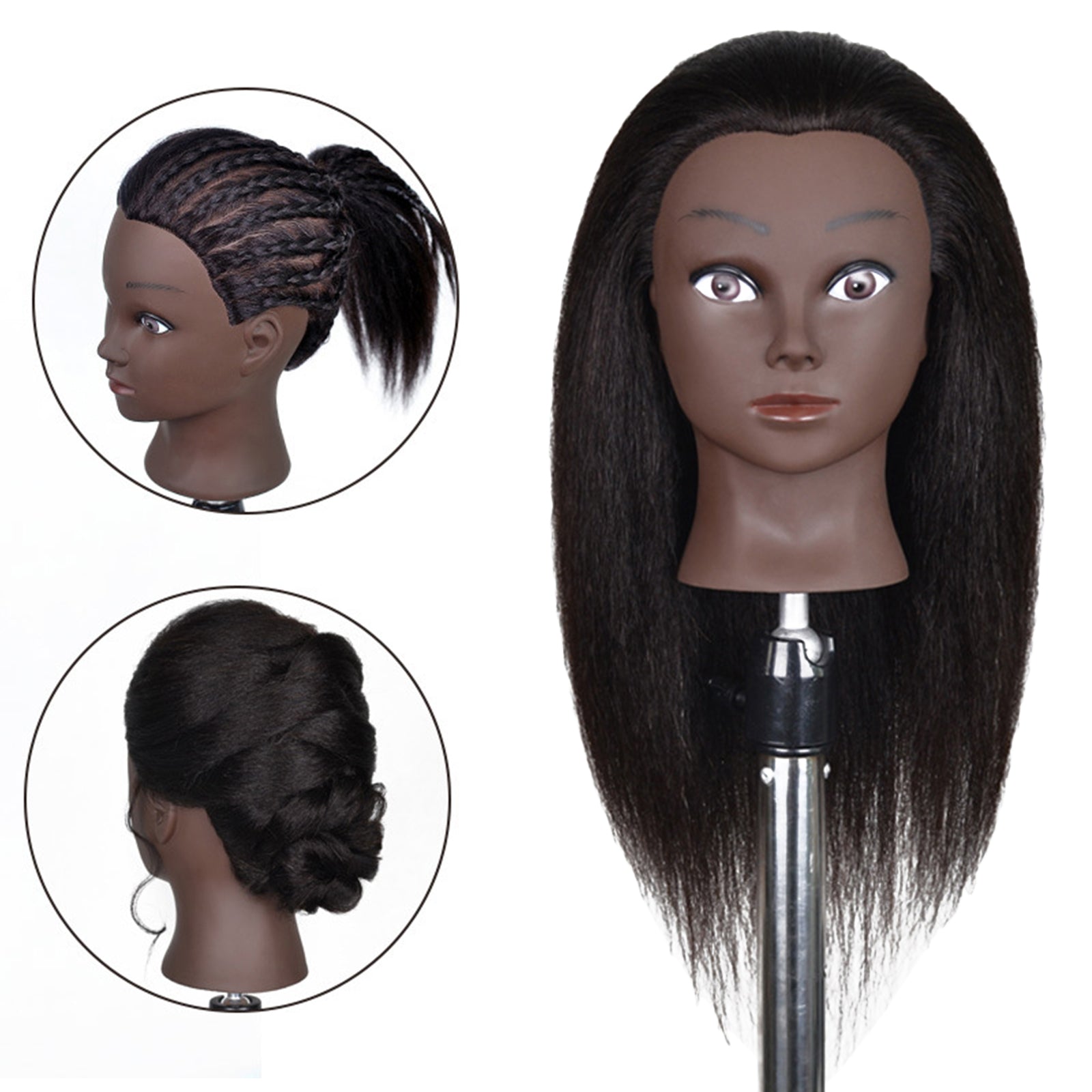 Hair Styling Practice Doll Head Training Mannequin Clamp 16in Black Skin