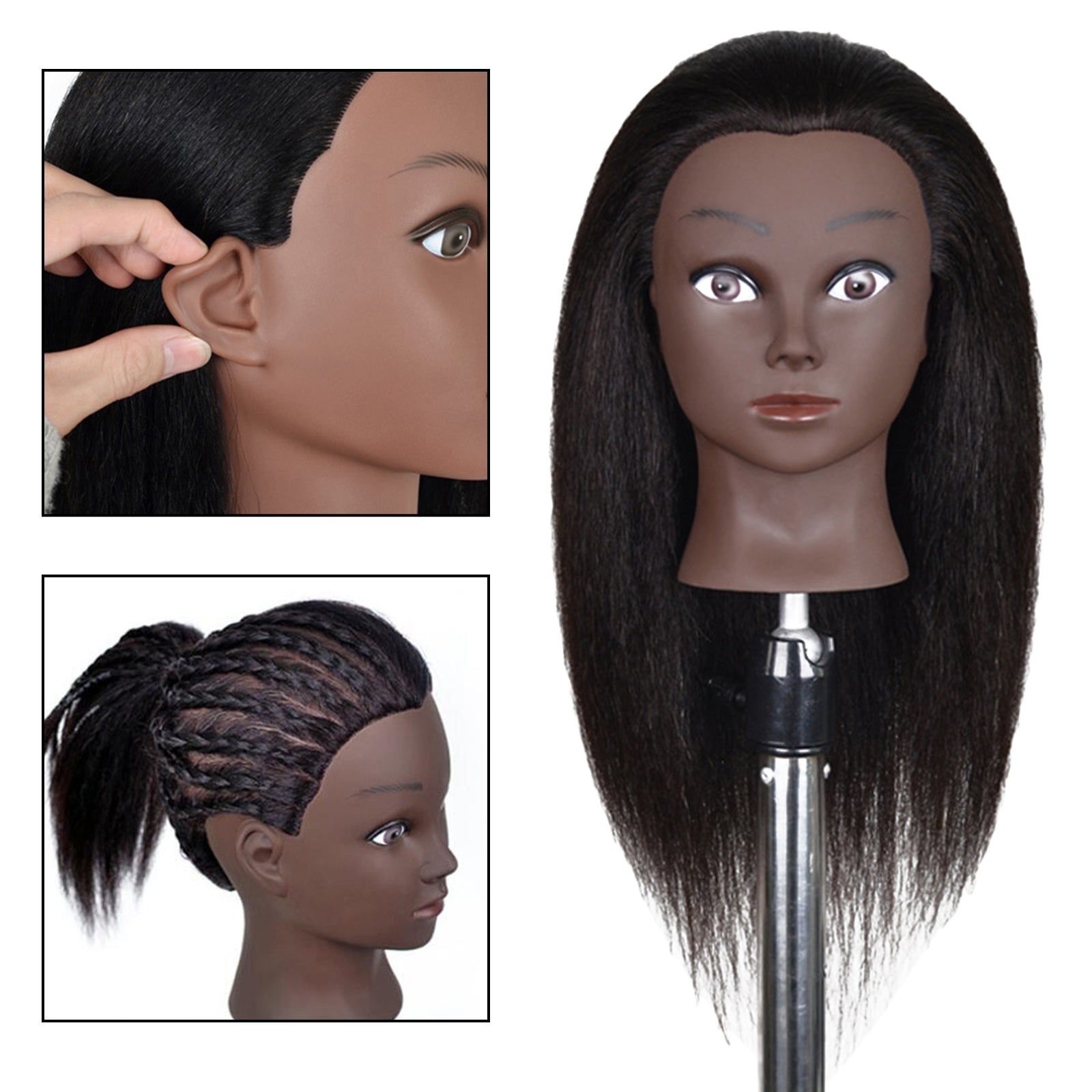 Hair Styling Practice Doll Head Training Mannequin Clamp 16in Black Skin