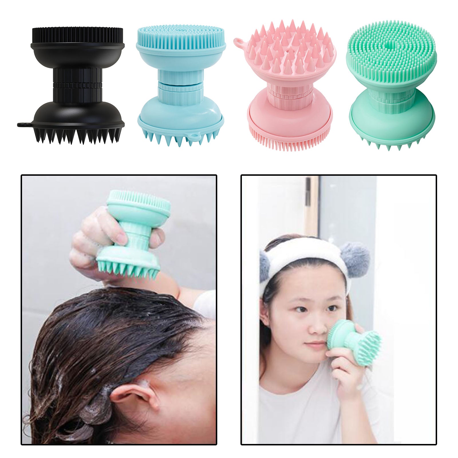 Shampoo Scalp Shower Body Washing Hair Massager Brush Comb Silicone Green