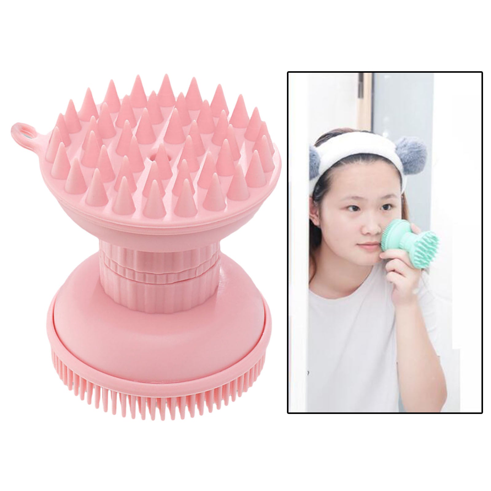 Shampoo Scalp Shower Body Washing Hair Massager Brush Comb Silicone Pink