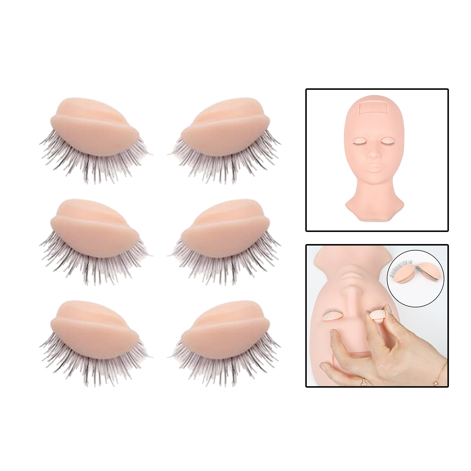 Silicone Mannequin Head Practice False Eyelash Model Tool 3 Pairs Eyelids