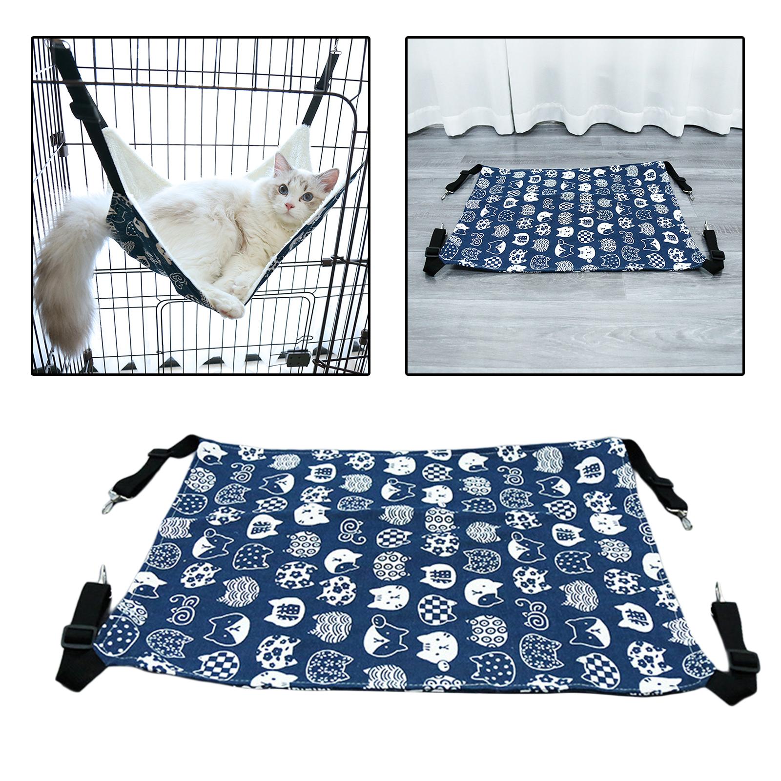 Cat Hammock Bed Swing Comfy Dog Pet Cats Hanging Fun Pets Furniture Beds Summer Navy Blue L